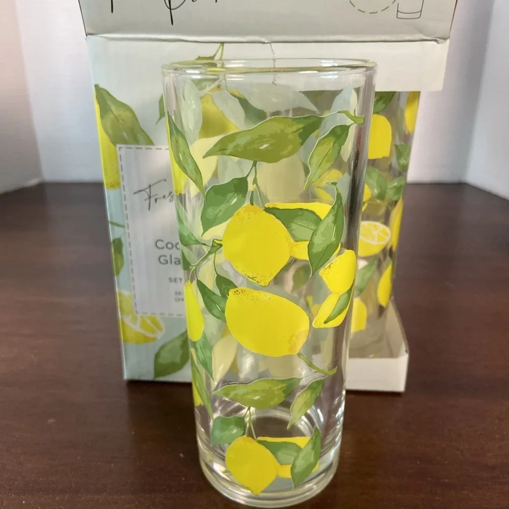 Set of 4 Fresh Picks Lemon Highball Glasses Lemonade Iced Tea Cocktail Tumblers